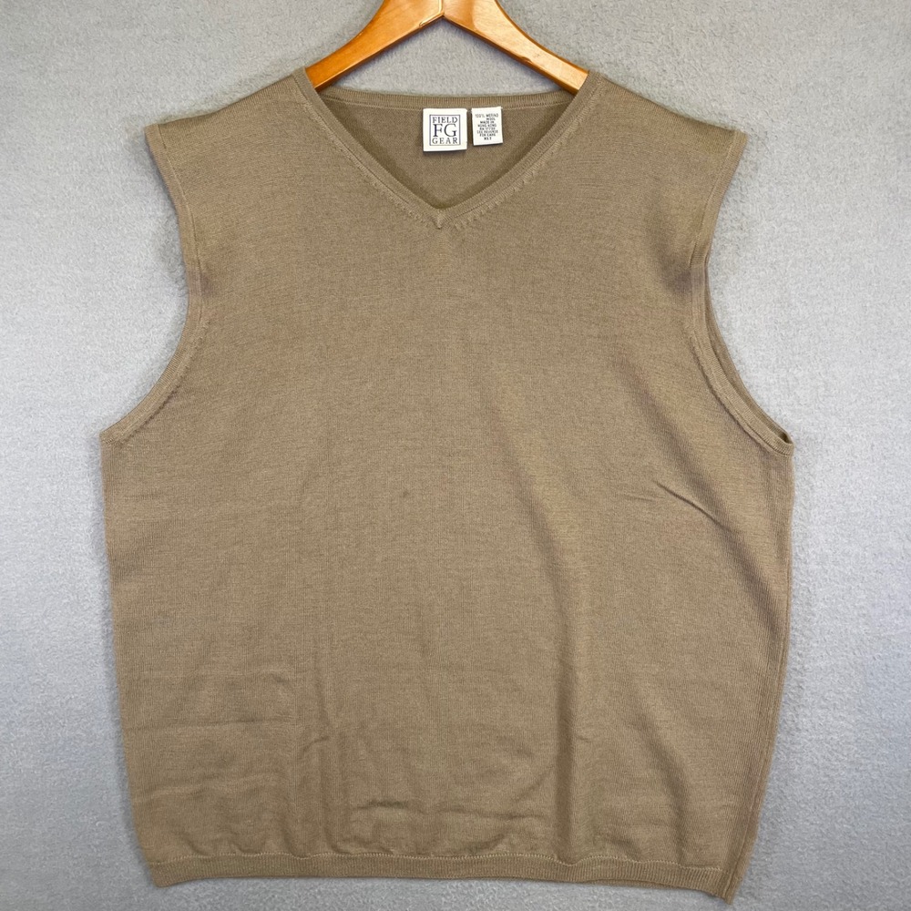 Field Gear Sweater Vest Mens XLT Tan Merino Wool V-Neck Sleeveless Classic Tall